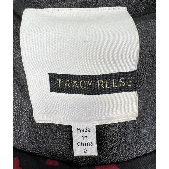 Tracy Reese Anthropologie Motto Zip Tweed Leather Trim Red Black Jacket Blazer 2 - Picture 12 of 16